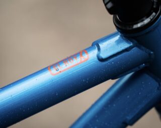 Detail image of the El Roy downtube, highlighting the Series 3 chromoly frame decal